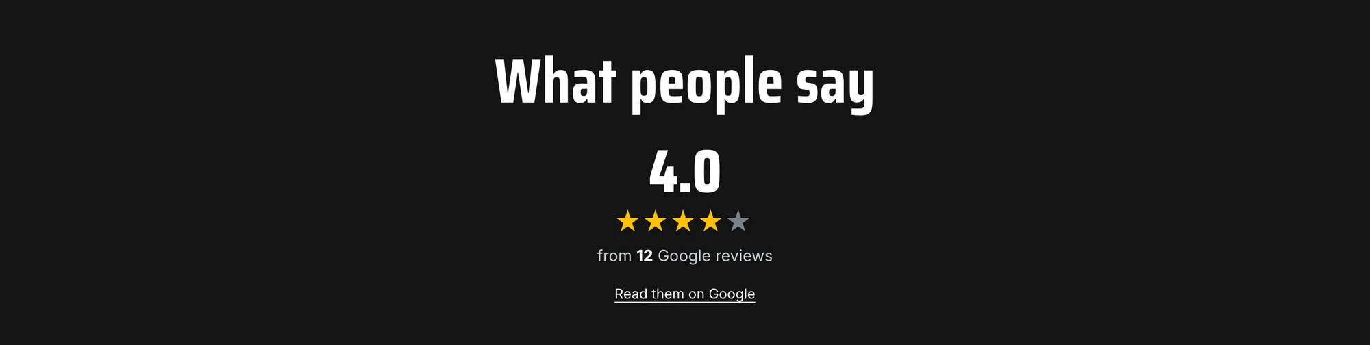 The reviews block showing the real Google rating, 4.0 from 12 reviews